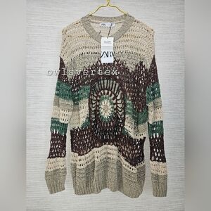 Sz M/L New Zara Crochet Knit Beaded Sweater Multicolored 0021/004